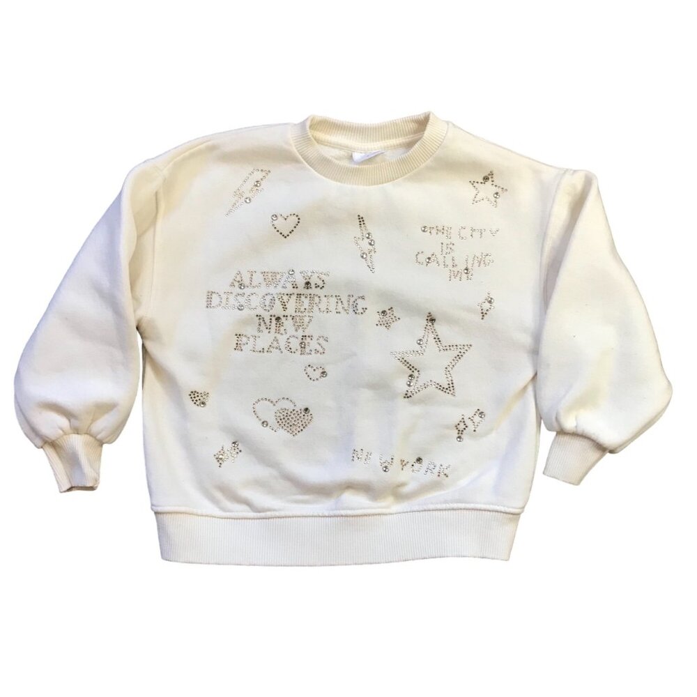 Zara Embellished Pullover Crewneck Sweatshirt Girls 7 "The City is Calling Me"‎